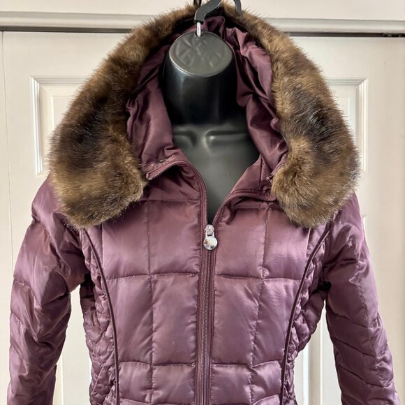 Laundry by Shelli Segal Plum Puffer Coat with Detachable Faux Fur Collar XS - Picture 2 of 10